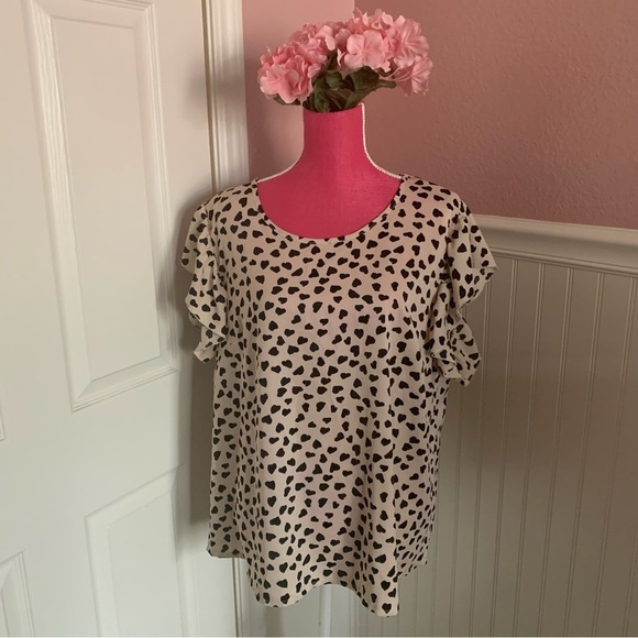 👗Shein Cream and Black Flutter Sleeve Blouse, size 2XL - Picture 1 of 6